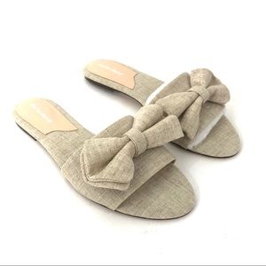 Charles David Beige Bow Slipper Sandal Flats 7.5